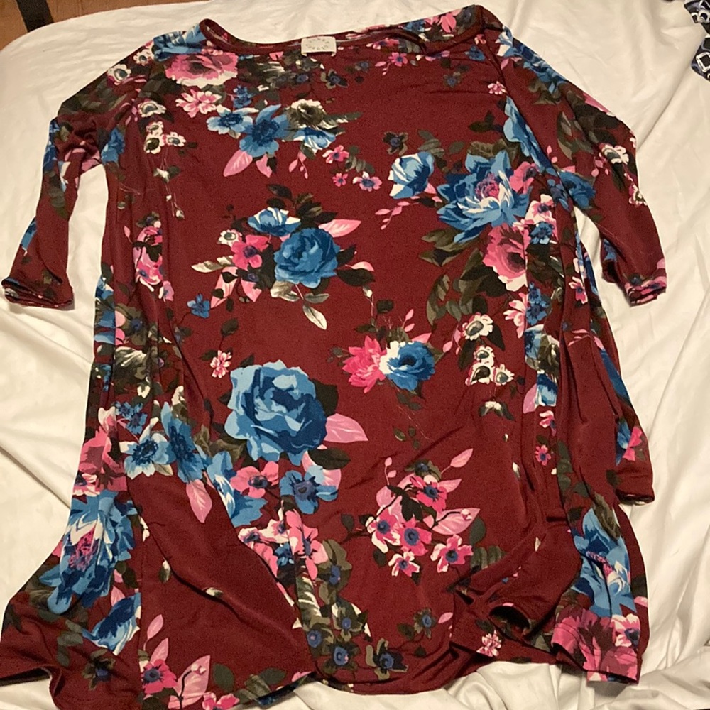 Closet Junky Burgundy floral knit midi dress in XL with 3/4 sleeves